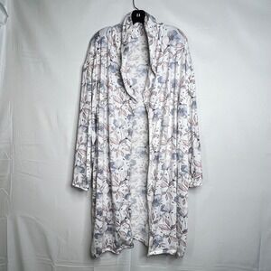 Catherine Malandrino White Floral Robe Women XL Long Sleeve Open Front Sleepwear